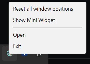 OpenNetMeter tray icon and right-click menu, light mode